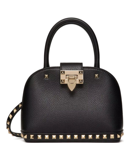 Valentino Garavani Rockstud Small Handbag In Grainy Calfskin Black